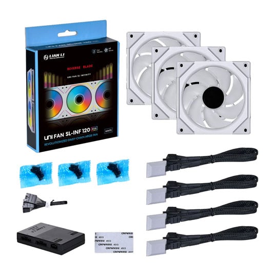 Lian Li UNI FAN SL Infinity Mirror Reverse Blade 120mm ARGB PWM Fan White 3PK With Hub : image 4