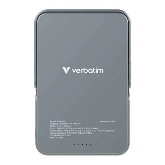 Verbatim Charge 'n' Go Wireless / USB-C 10000mAh Power Bank with Stand, Grey : image 4
