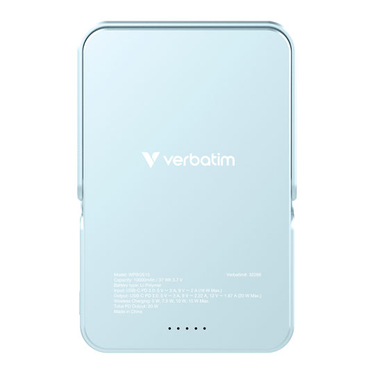 Verbatim Charge 'n' Go Wireless / USB-C 10000mAh Power Bank with Stand, Blue : image 4