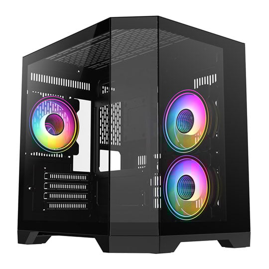 CiT DS240 Black Micro-ATX Tempered Glass PC Gaming Case with 3x Celsius Fans