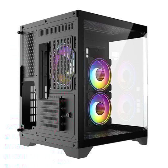 CiT DS240 Black Micro-ATX Tempered Glass PC Gaming Case with 3x Celsius Fans : image 4