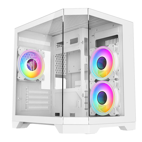 CiT DS240 White Micro-ATX Tempered Glass PC Gaming Case with 3x Celsius Fans