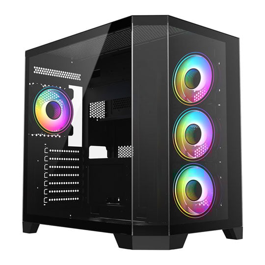 CiT DS360 Black Mid Tower Tempered Glass PC Gaming Case with 4x Celsius Fans