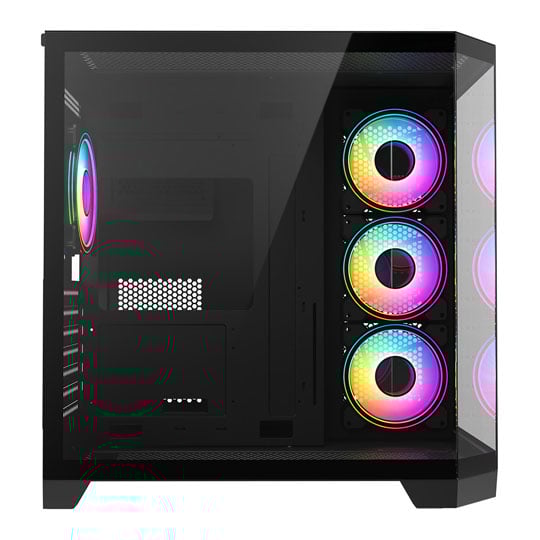 CiT DS360 Black Mid Tower Tempered Glass PC Gaming Case with 4x Celsius Fans