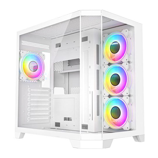 CiT DS360 White Mid Tower Tempered Glass PC Gaming Case with 4x Celsius Fans