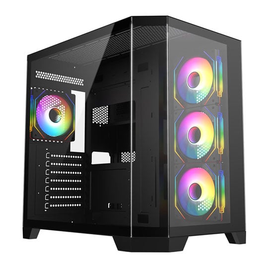 CiT DS360 Black Mid Tower Tempered Glass PC Gaming Case with 4x Pro Storm Fans
