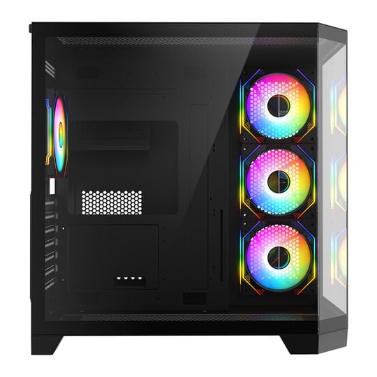 CiT DS360 Black Mid Tower Tempered Glass PC Gaming Case with 4x Pro Storm Fans