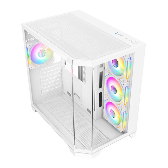 CiT DS360 White Mid Tower Tempered Glass PC Gaming Case with 4x Pro Storm Fans