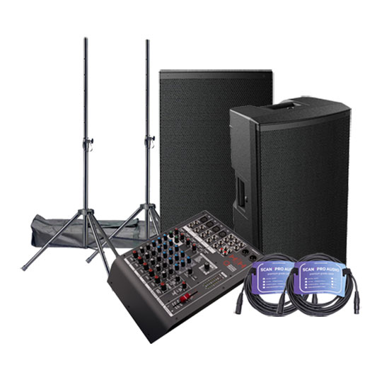 HH 12" Loudspeakers, Q8FX Mixing Desk, Stands and Leads