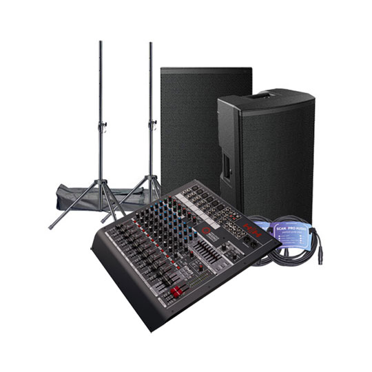 HH 12" Loudspeakers, Q12FX Mixing Desk, Stands and Leads