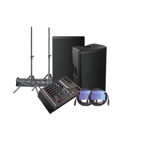 HH 15" Loudspeakers, Q8FX Mixing Desk, Stands and Leads