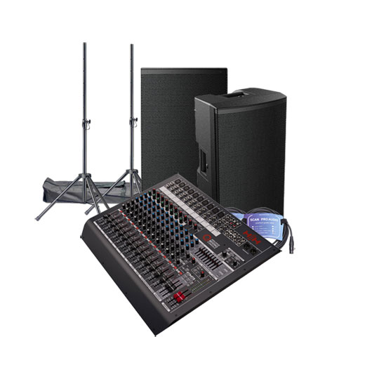 HH 15" Loudspeakers, Q16FX Mixing Desk, Stands and Leads