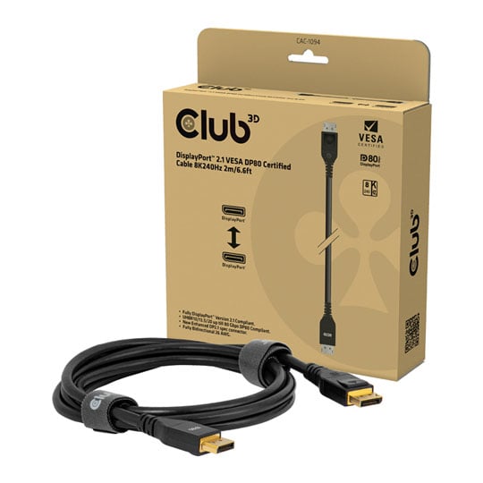 Club 3D 1M DisplayPort™ 2.1 Bi-Directional VESA DP80 Certified Cable