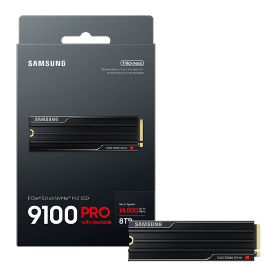 Samsung 9100 PRO 8TB PCIe 5.0 M.2 SSD / Solid State Drive with Heatsink
