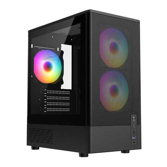 CIT F3 Black Mesh MicroATX PC Case with 3x ARGB Fans