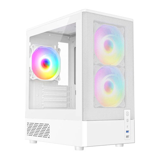 CIT F3 White Mesh MicroATX PC Case with 3x ARGB Fans