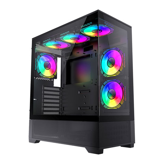 GameMax Vista Black Mid Tower Tempered Glass PC Gaming Case with 6x Infinity Fans