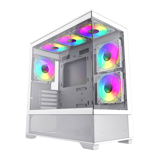 GameMax Vista Mini White MicroATX Tempered Glass PC Gaming Case with 6x Infinity Fans