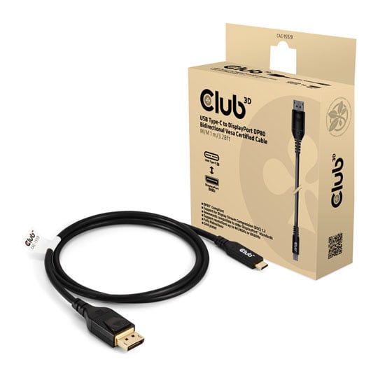 Club 3D 1m USB Type-C to DisplayPort 2.1 Bi-Directional VESA DP80 Certified Cable