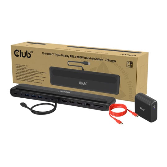 Club 3D 12-in-1 USB-C Triple Display Portable Docking Station with Charger