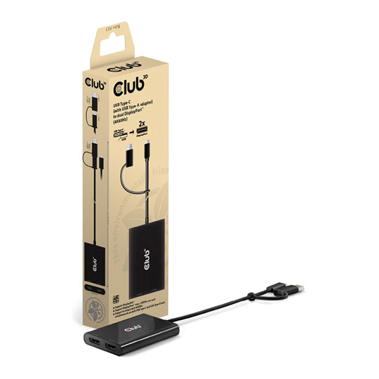 Club 3D USB Type-C/A To Dual HDMI Video Splitter 4K per Port