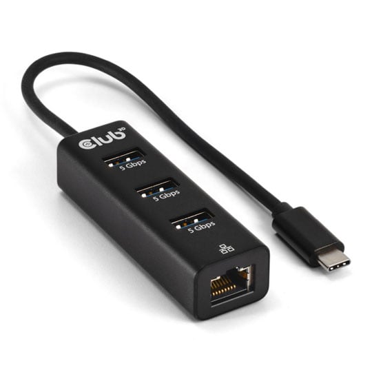 Club 3D USB Type-C 3.2 Gen1 to 3 Ports USB Type-A Hub with Gigabit Ethernet