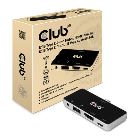Club 3D USB Type C 4-in-1 Hub to HDMI / USB / Audio Hub