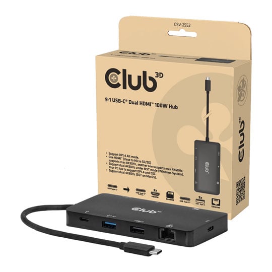 Club 3D 9-in-1 USB Type-C to Dual HDMI USB Hub