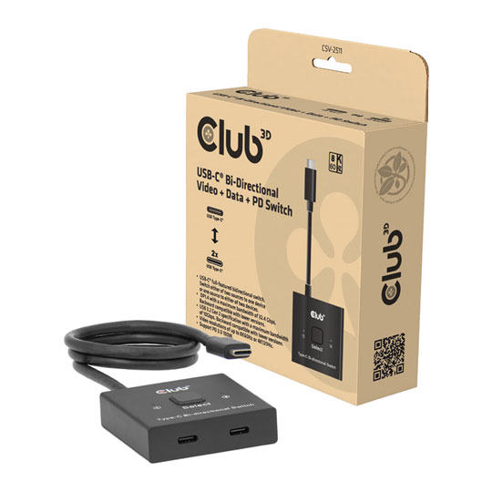 Club 3D USB Type-C Bi-Directional Video Switch with PD 3.0