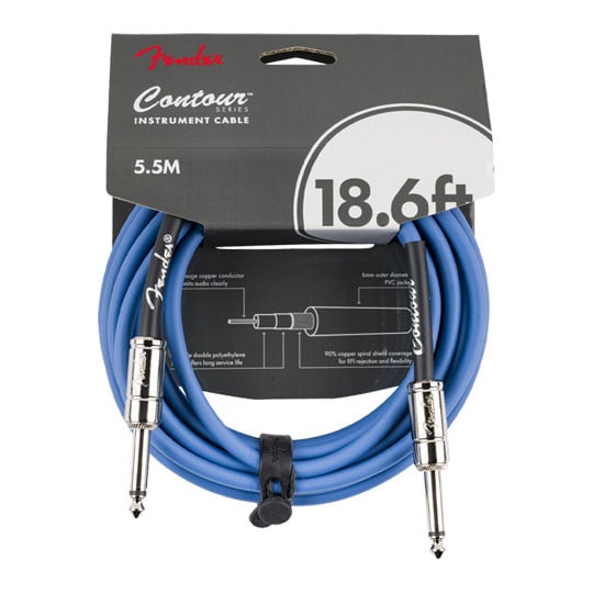 Fender Contour Instrument Cable, Lake Placid Blue, 18.6 ft