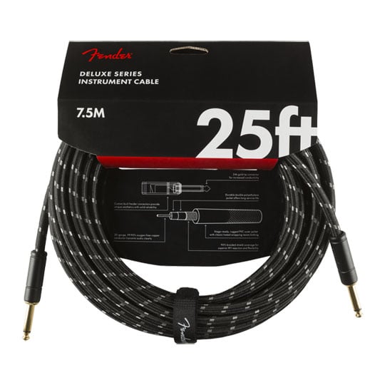 Fender Deluxe Series Instrument Cable, Straight/Straight, 25 ft, Black Tweed