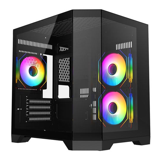 CiT DS240 Black Micro-ATX Tempered Glass PC Gaming Case with 3 x CiT Pro Storm Fans