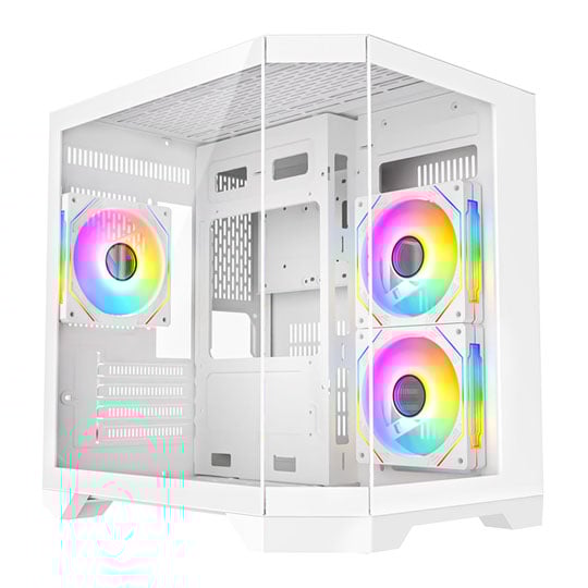 CiT DS240 White Micro-ATX Tempered Glass PC Gaming Case with 3 x CiT Pro Storm Fans