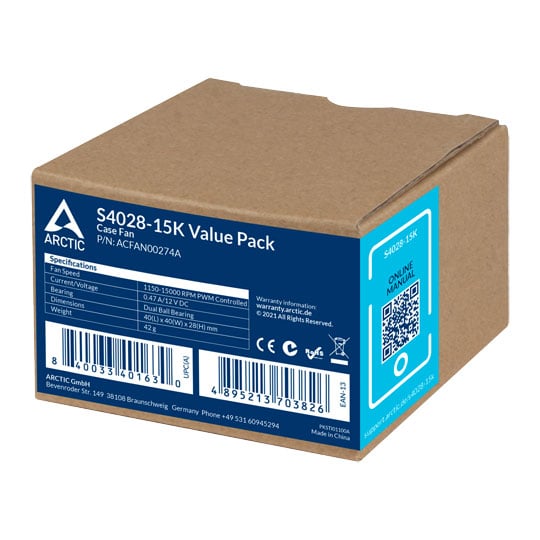 40mm Arctic S4028-15K 4-pin Black Cooling Fan - 5 Pack : image 4