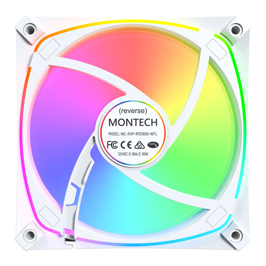Montech RX120 Pro ARGB 120mm White Reverse PWM Fan Triple Pack w/ Fan Hub