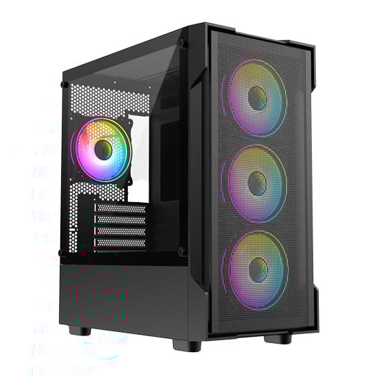 CiT Tornado Mesh Black Micro-ATX Tempered Glass PC Gaming Case with 4x 120mm ARGB Fans