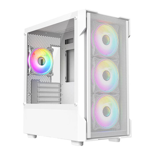 CiT Tornado Mesh White Micro-ATX Tempered Glass PC Gaming Case with 4x 120mm ARGB Fans