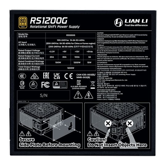 Lian Li RS 1200W Fully Modular 80+ Gold ATX 3.1 Black PSU / Power Supply with Hub : image 4
