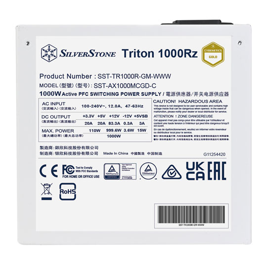 SilverStone Triton 1000Rz White 1000 Watt Fully Modular 80+ Gold ATX3.1 PSU / Power Supply : image 4