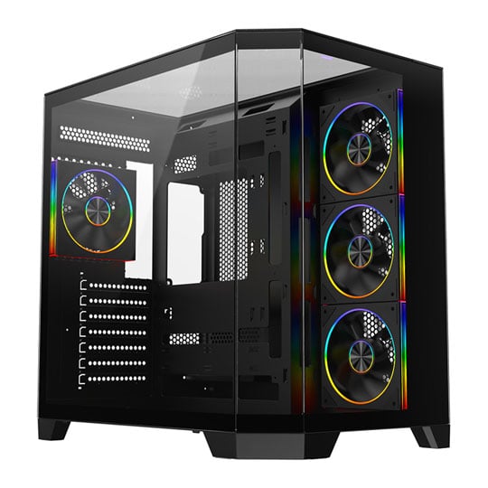 CiT DS360 PRO Black Mid Tower Tempered Glass PC Gaming Case with 4x CiT Saturn Fans