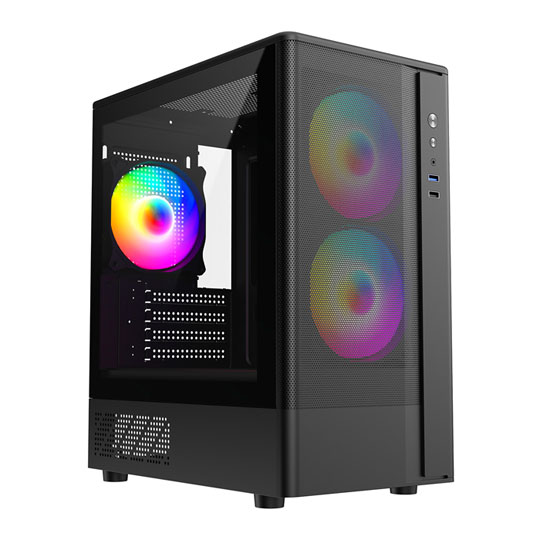 CiT F3M Black Mesh MicroATX PC Case with 3x ARGB Fans