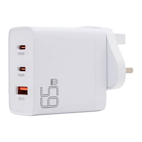 Pama 65W USB-C/A Compact Smart 3-port GaN Charger 2C1A UK Wall Plug