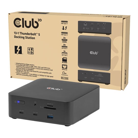 Club 3D CSV-2562 Thunderbolt 5 Portable 13-in-1 Docking Station Club 3D CSV-2562 Thunderbolt 5 Portable 13-in-1 Docking Station