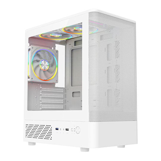 CiT F3 Mesh Tempered Glass White Micro-ATX Tower Gaming Case