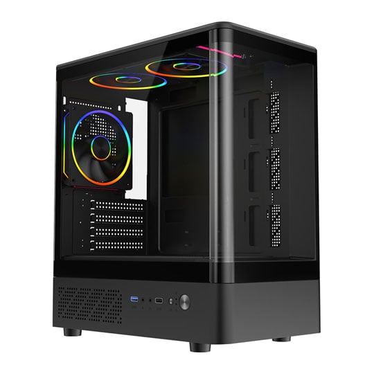 CiT F3 Tempered Glass Black Micro-ATX Tower Curved Gaming Case
