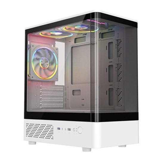 CiT F3 Tempered Glass White Micro-ATX Tower Curved Gaming Case