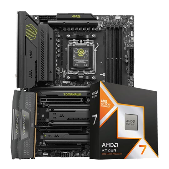 MSI MAG X870E TOMAHAWK WiFi + AMD Ryzen 7 9800X3D CPU + Corsair 6000MHz 64GB DDR5 Vengeance Bundle
