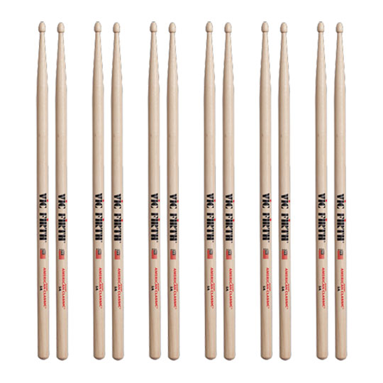 6 x Pairs Vic Firth - American Classic 5A Drumsticks Wood Tip