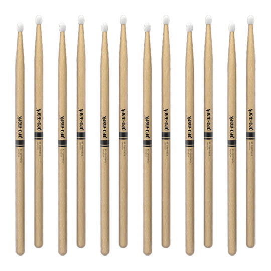 6 x Pairs ProMark Classic Forward 2B Hickory Drumstick, Oval Nylon Tip