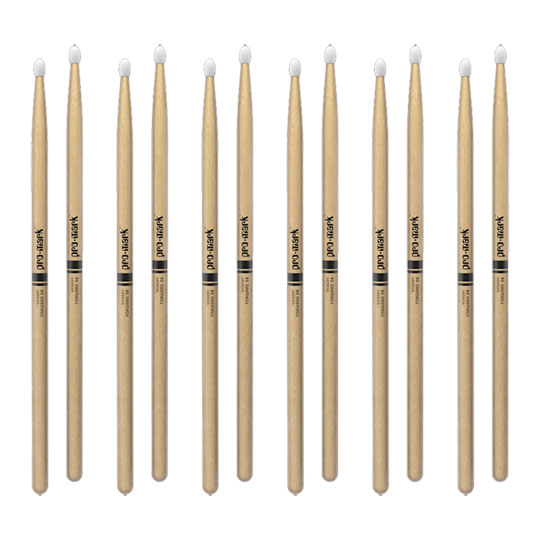 6 x Pairs - ProMark Classic Forward 5B Hickory Drumstick, Oval Nylon Tip